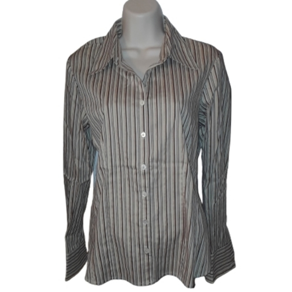 Rafaella Beige Pinstriped Button Down Shirt 10